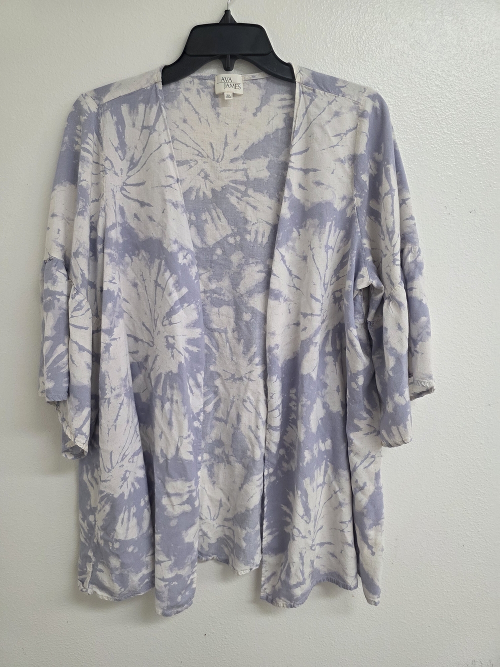Ava & Viv Lilac and White Tie-Dye Open Front Kimono Cardigan (0698)